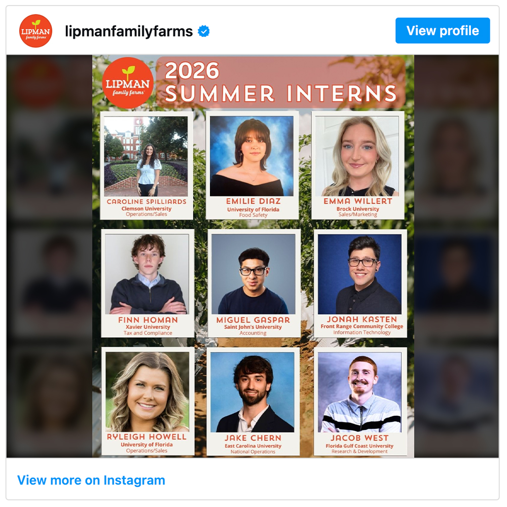 Get social with Lipman Produce | August 31, 2026 10:30 AM