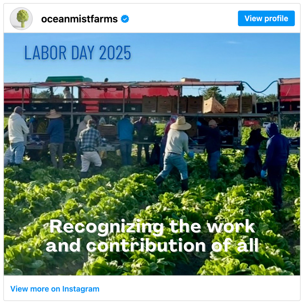 Get social with Ocean Mist® Farms | September 15, 2025 10:30 AM
