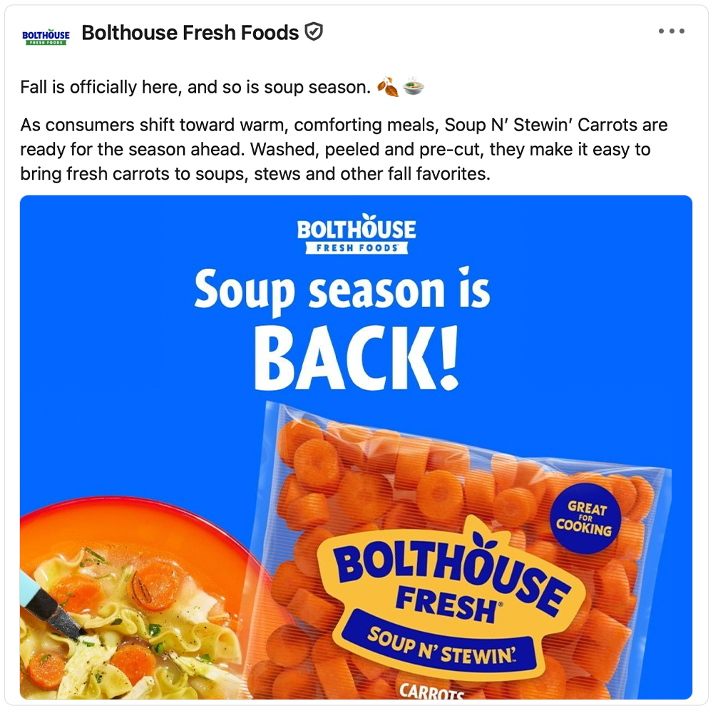 Get social with Bolthouse Fresh | October 2, 2026 10:30 AM