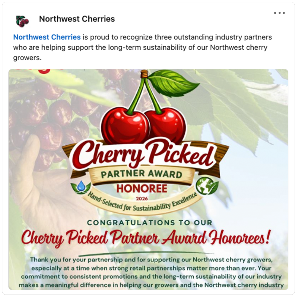 Get social with Northwest Cherry Growers | October 20, 2026 5:00 AM
