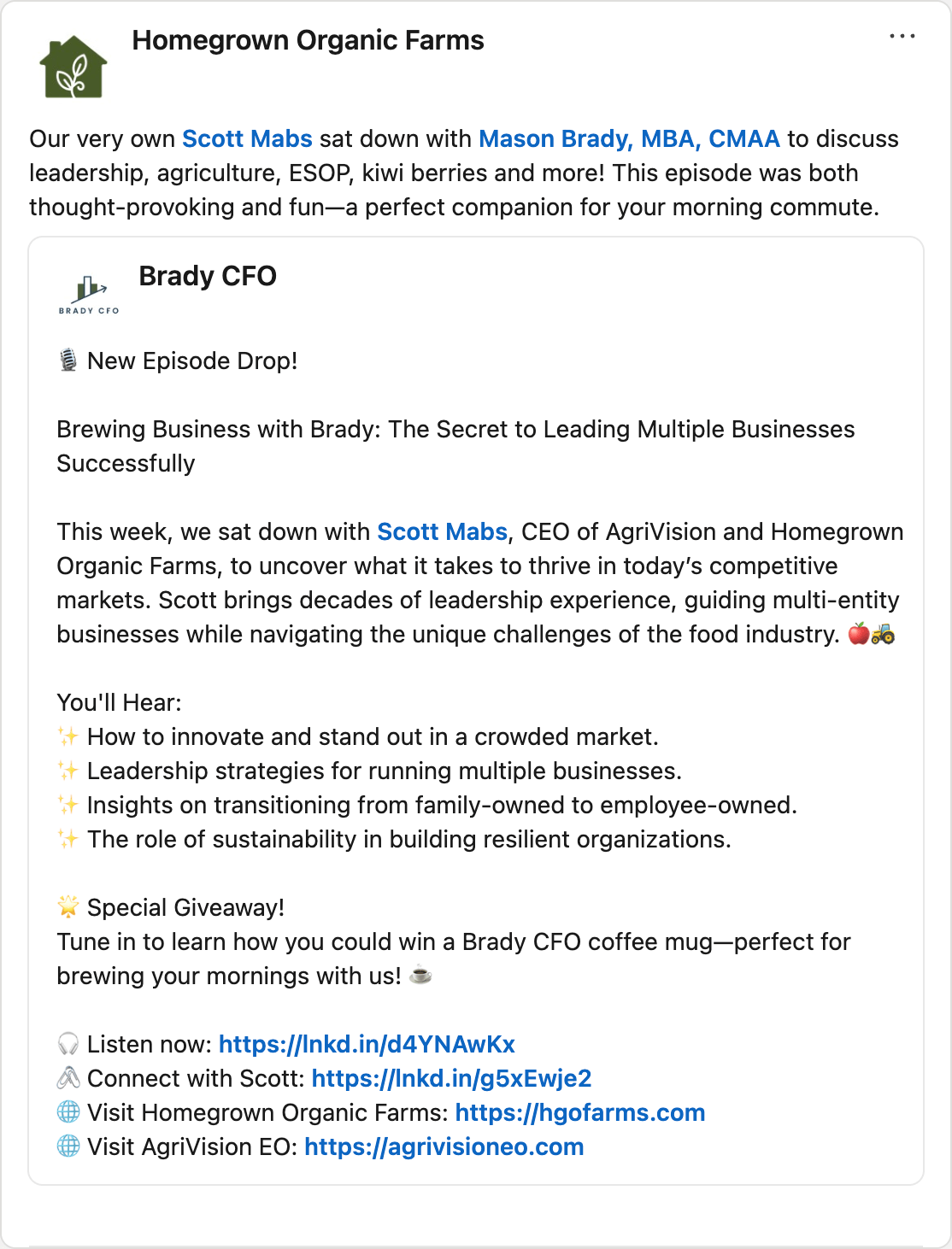 Get social with Homegrown Organic Farms | January 22, 2025 10:30 AM