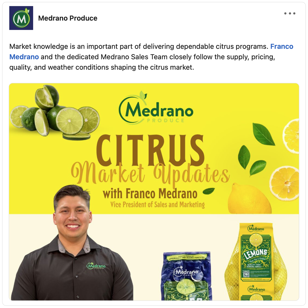 Get social with Medrano Produce | September 3, 2026 10:30 AM