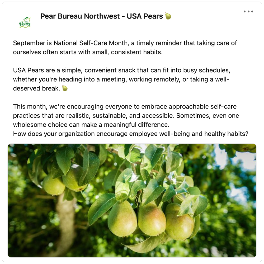 Get social with USA Pears  | September 14, 2026 10:30 AM