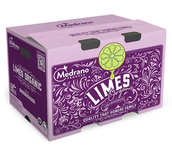 Medrano Produce is introducing a refreshed look for its organic lime program with new branded boxes arriving at retail distribution this season