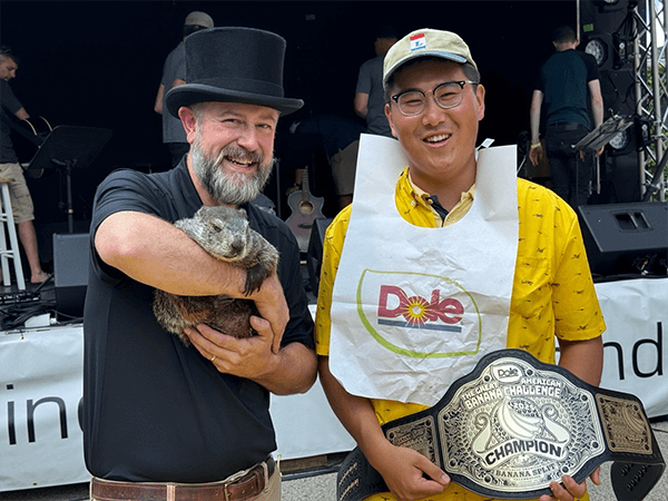Latrobe, Pa., resident Leo Sun is the winner of the 2nd Annual Dole Great American Banana Challenge after peeling and eating 11 ½ bananas in the 125-second competition on Aug. 23, topping his own record of 11 bananas set during the inaugural event last year