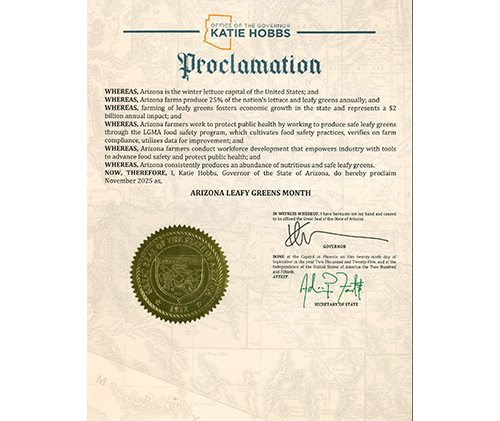 Governor Katie Hobbs' Arizona Leafy Greens Month Proclamation